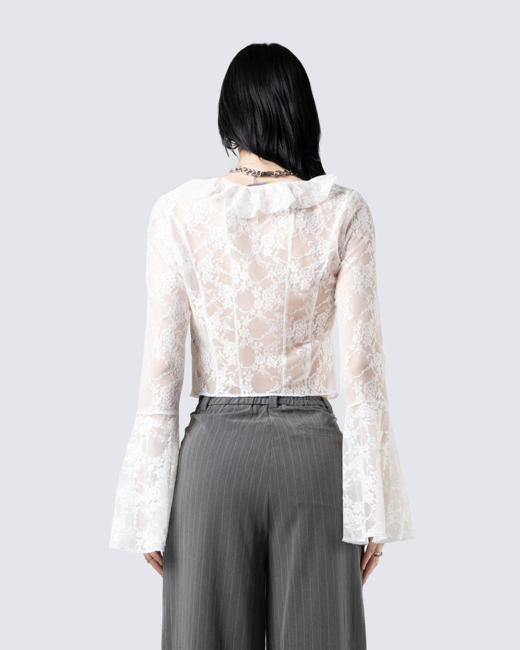Running Lace Ruffle Top Juliet White Lace Ruffle Top
