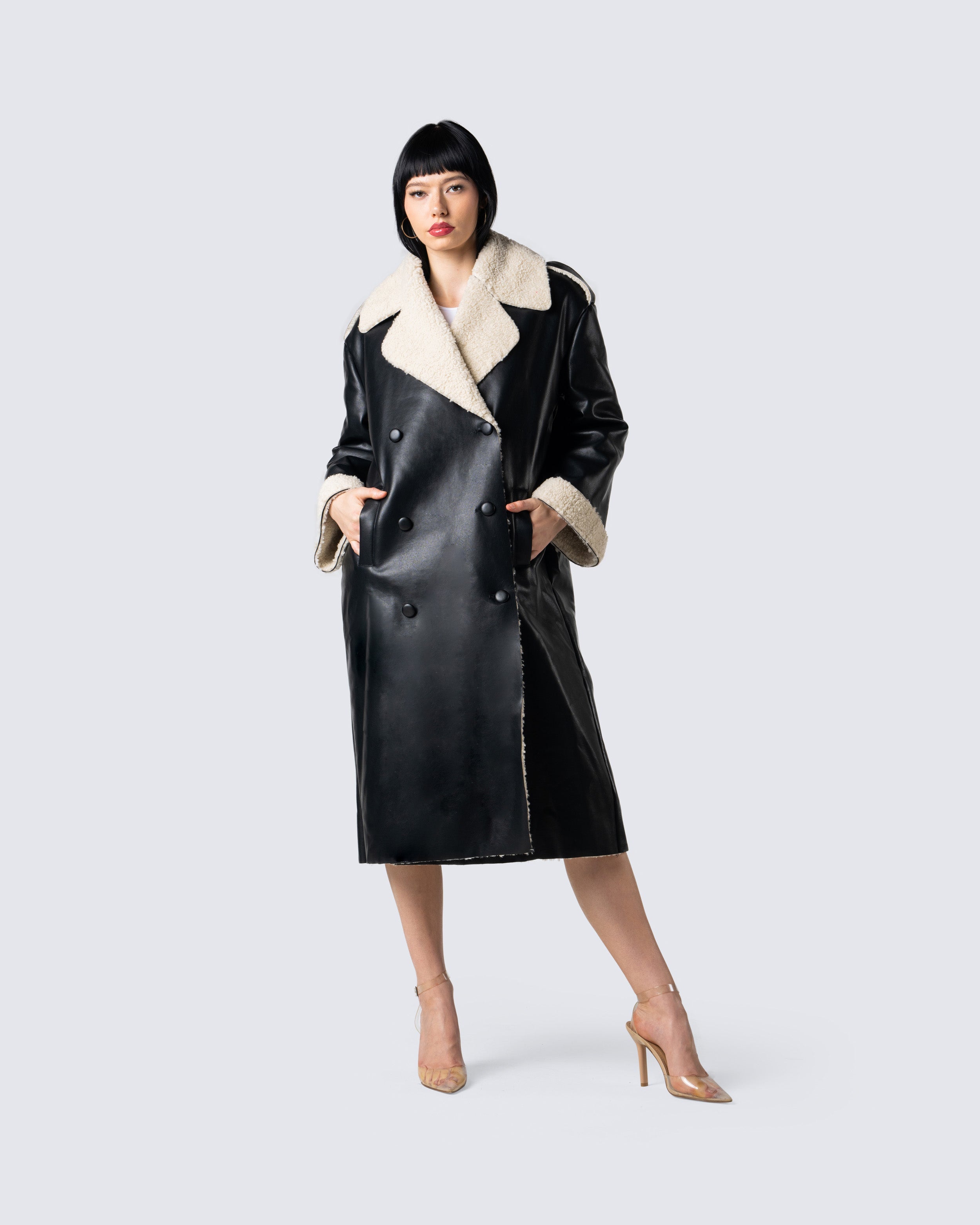 Chessa Black Vegan Leather Coat – FINESSE