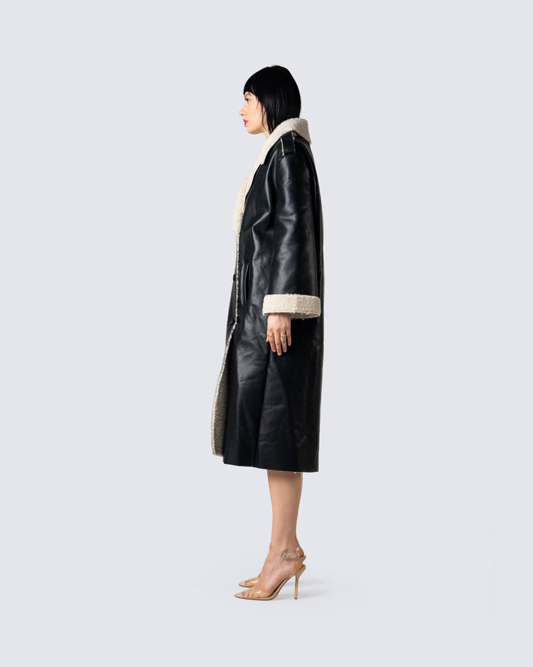 Chessa Black Vegan Leather Coat