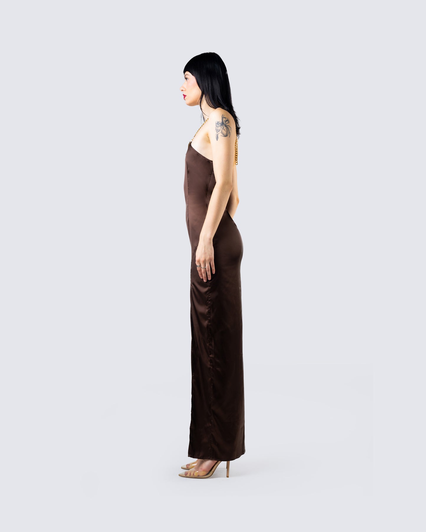 Claude Brown Satin Gown