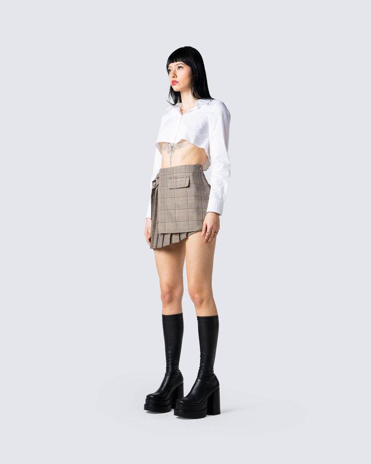 Colby Brown Plaid Mini Skirt