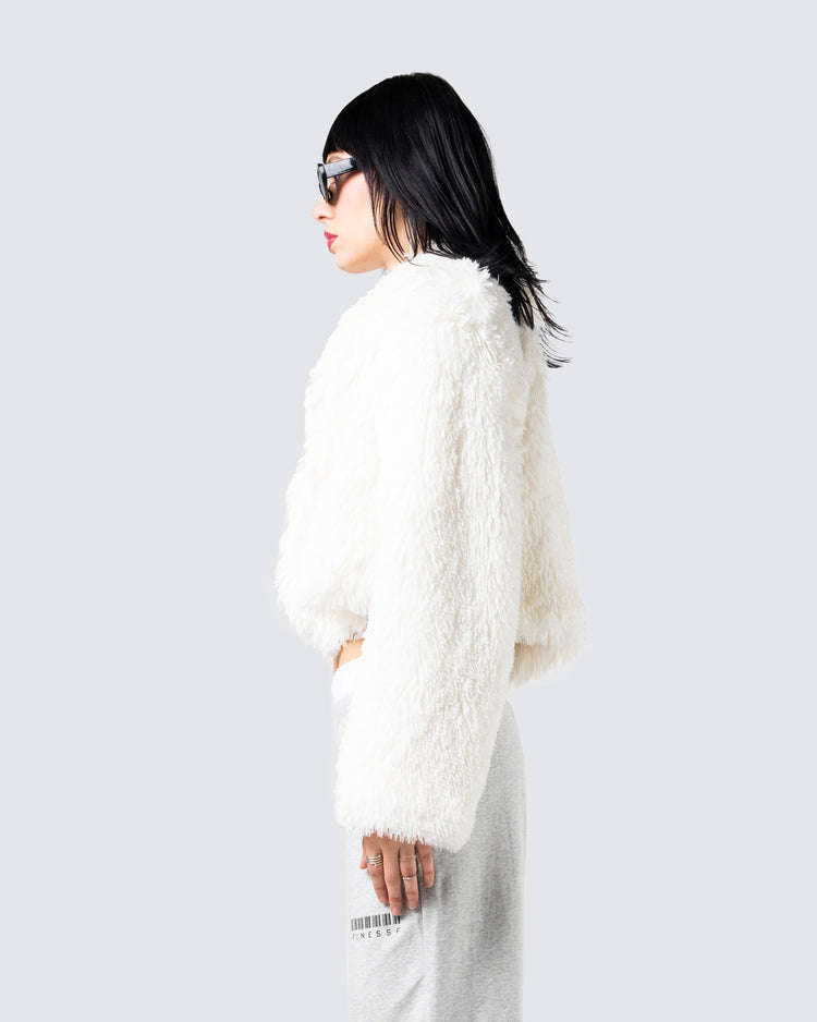 Estella Ivory Vegan Fur Coat