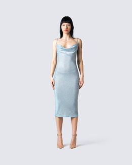 Damian Blue Shimmer Midi Dress – FINESSE