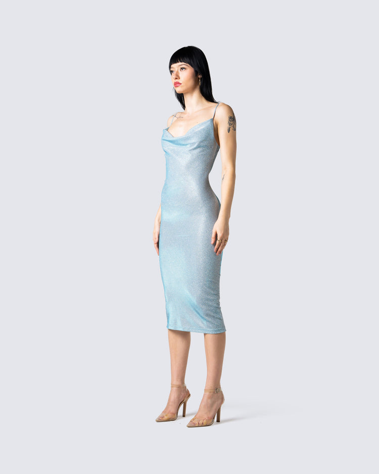Damian Blue Shimmer Midi Dress