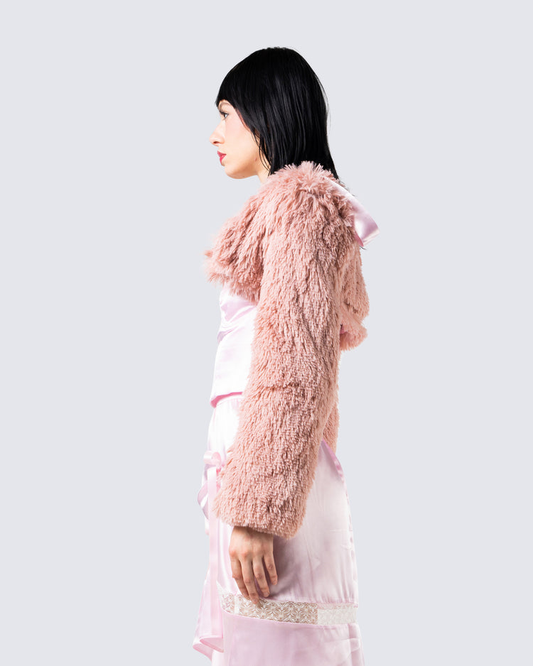 Edith Pink Vegan Fur Shrug Jacket