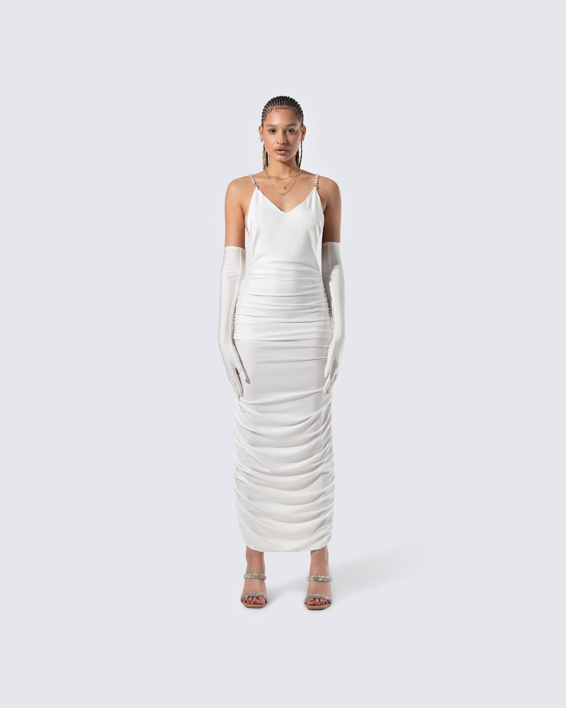 midi dress with gloves Pleated midi dress with matching gloves :: LICHI
