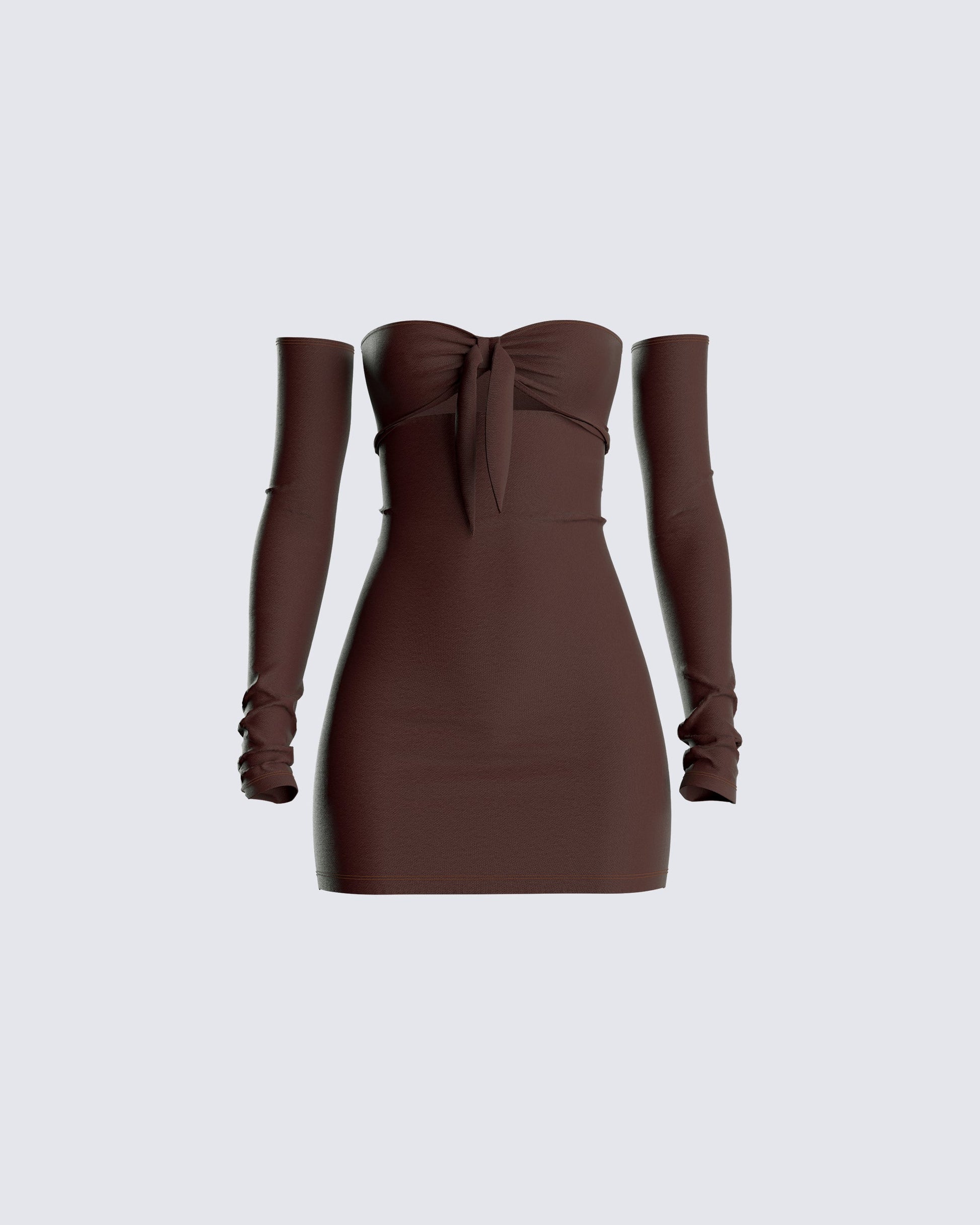 Brown Off Shoulder Mini Dress - Tie Front Bodycon FINESSE Brown Off Shoulder Mini Dress - Tie Front Bodycon FINESSE