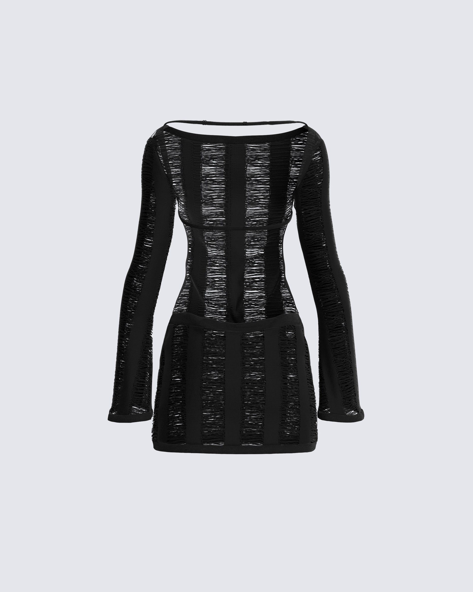 Black Sheer Panel Mini Dress - Long Sleeve Bodycon FINESSE Black Sheer Panel Mini Dress - Long Sleeve Bodycon FINESSE