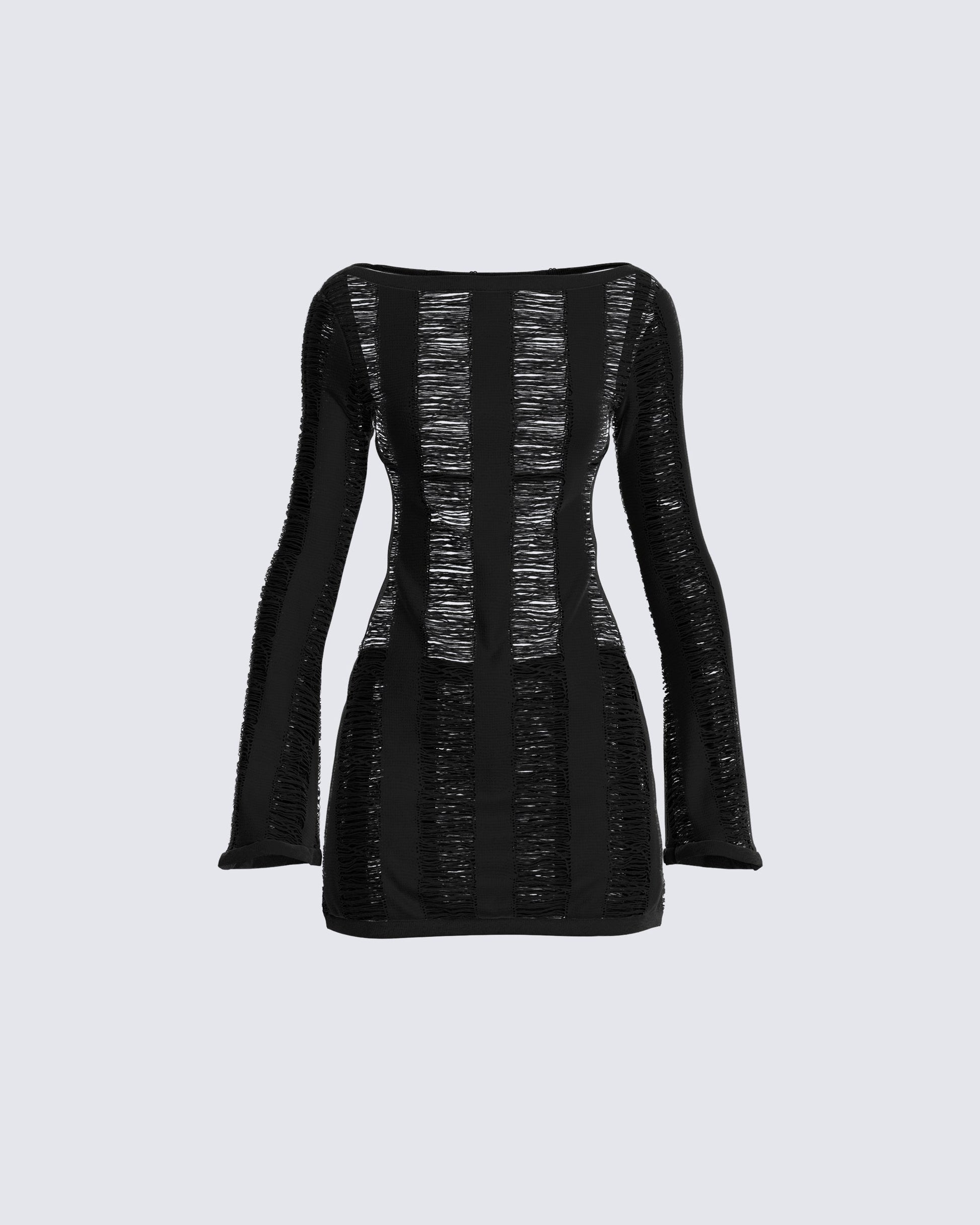 Black Sheer Panel Mini Dress - Long Sleeve Bodycon FINESSE Black Sheer Panel Mini Dress - Long Sleeve Bodycon FINESSE
