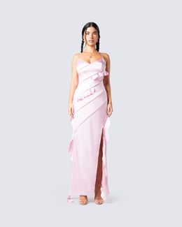 Poppy Pink Ruffle Maxi Dress – FINESSE