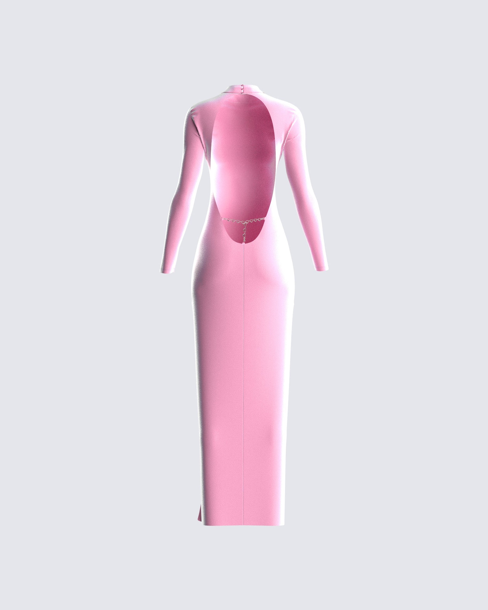 pink long sleeve bodycon midi dress pink dress midi long sleeve Pink Open Back Midi Dress with Long Sleeve L / Black