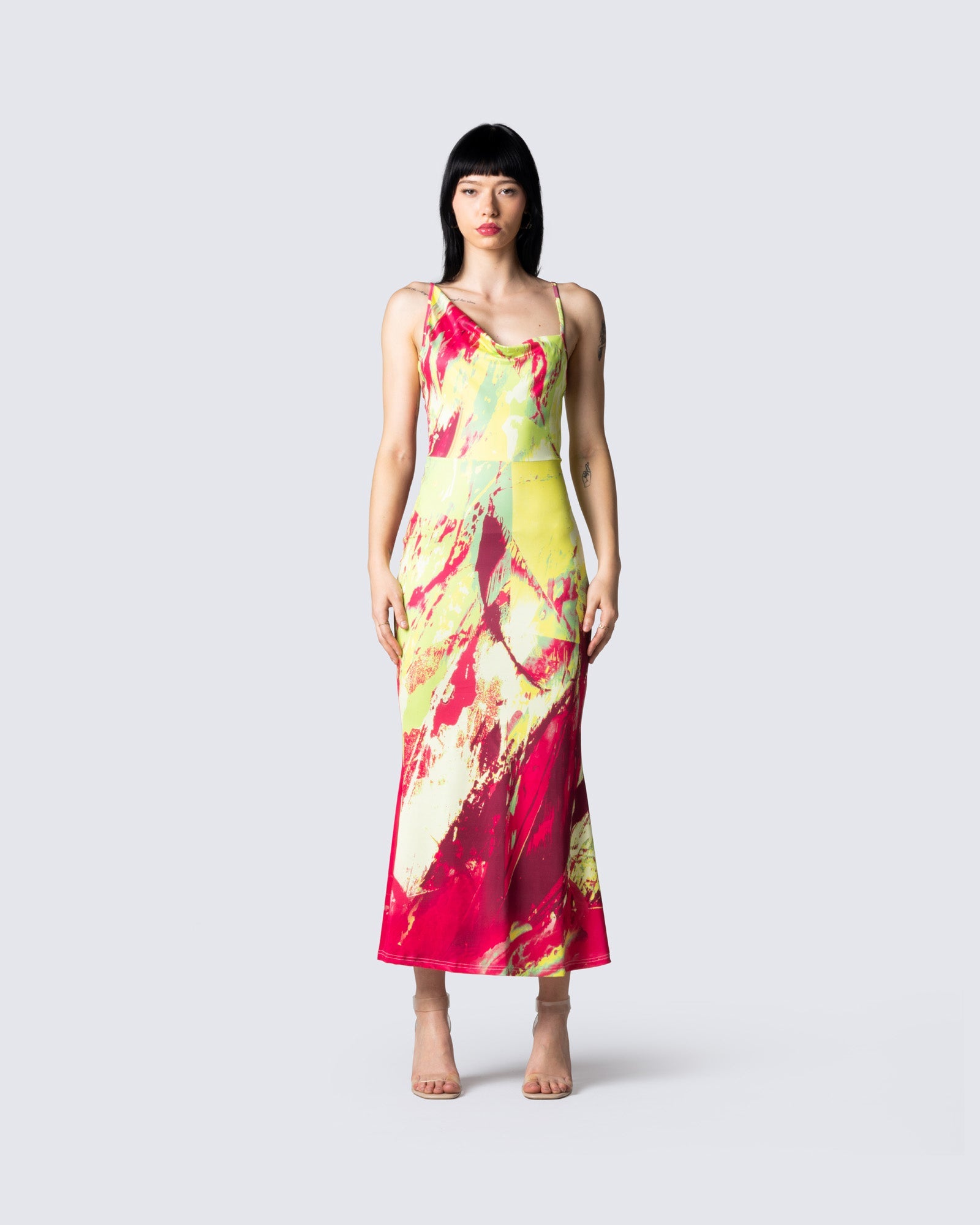 neon print maxi dress Farm Rio Floral Maxi Dress - Neon Floral Red