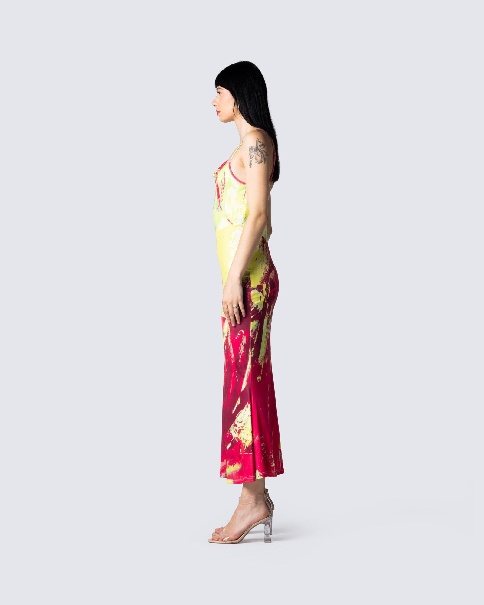 neon print maxi dress Silk Wrap Slip Maxi Dress