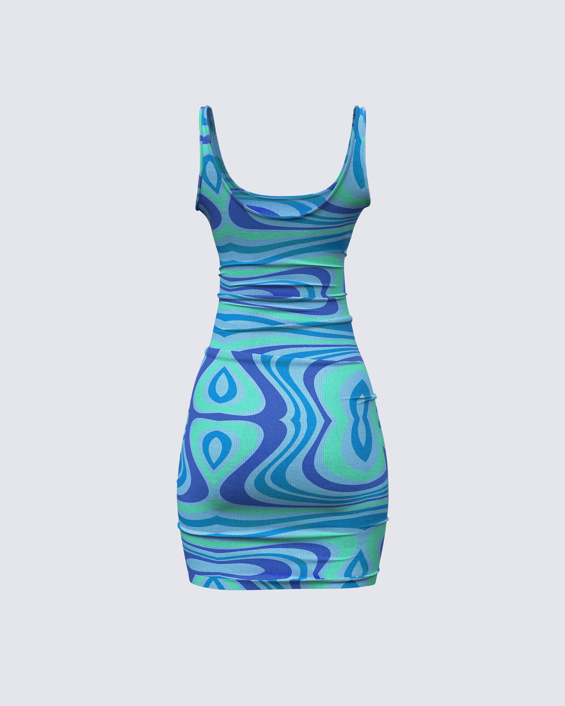 Blue Green Swirl Print Mini Dress - Bodycon Tank FINESSE Blue Green Swirl Print Mini Dress - Bodycon Tank FINESSE