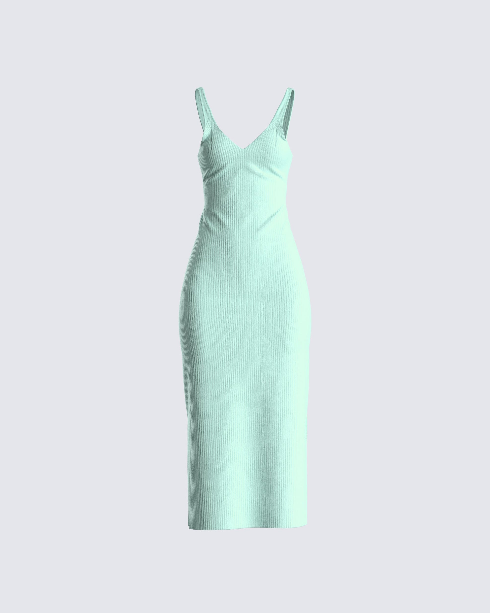 Green Ribbed Sweater Dress - Fitted Midi Tank Style FINESSE Green Ribbed Sweater Dress - Fitted Midi Tank Style FINESSE