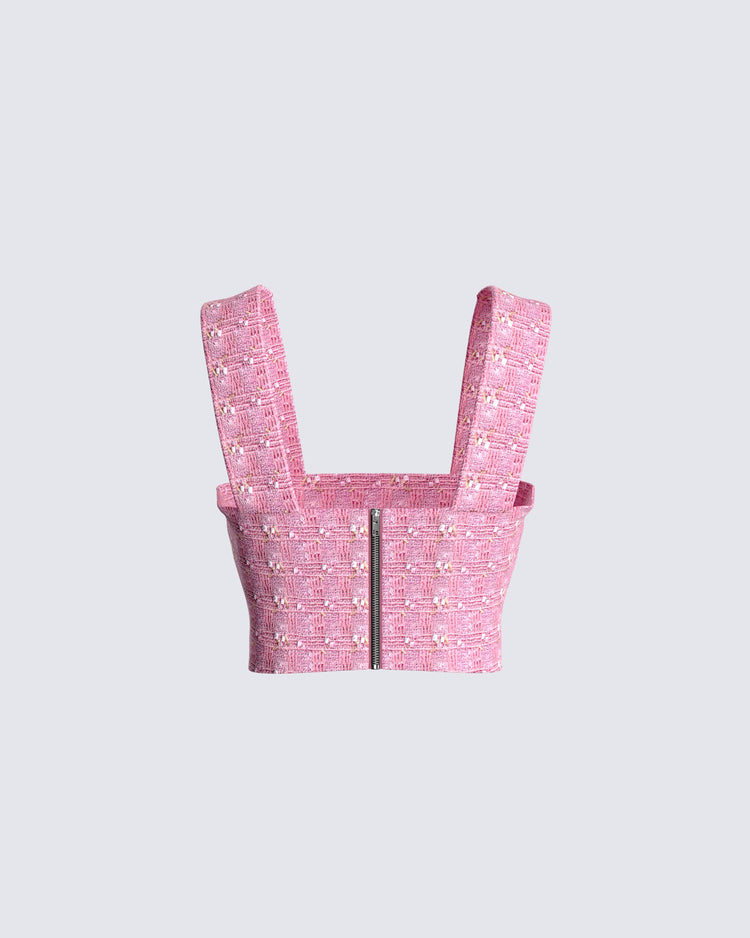 Zola Pink Tweed Crop Top