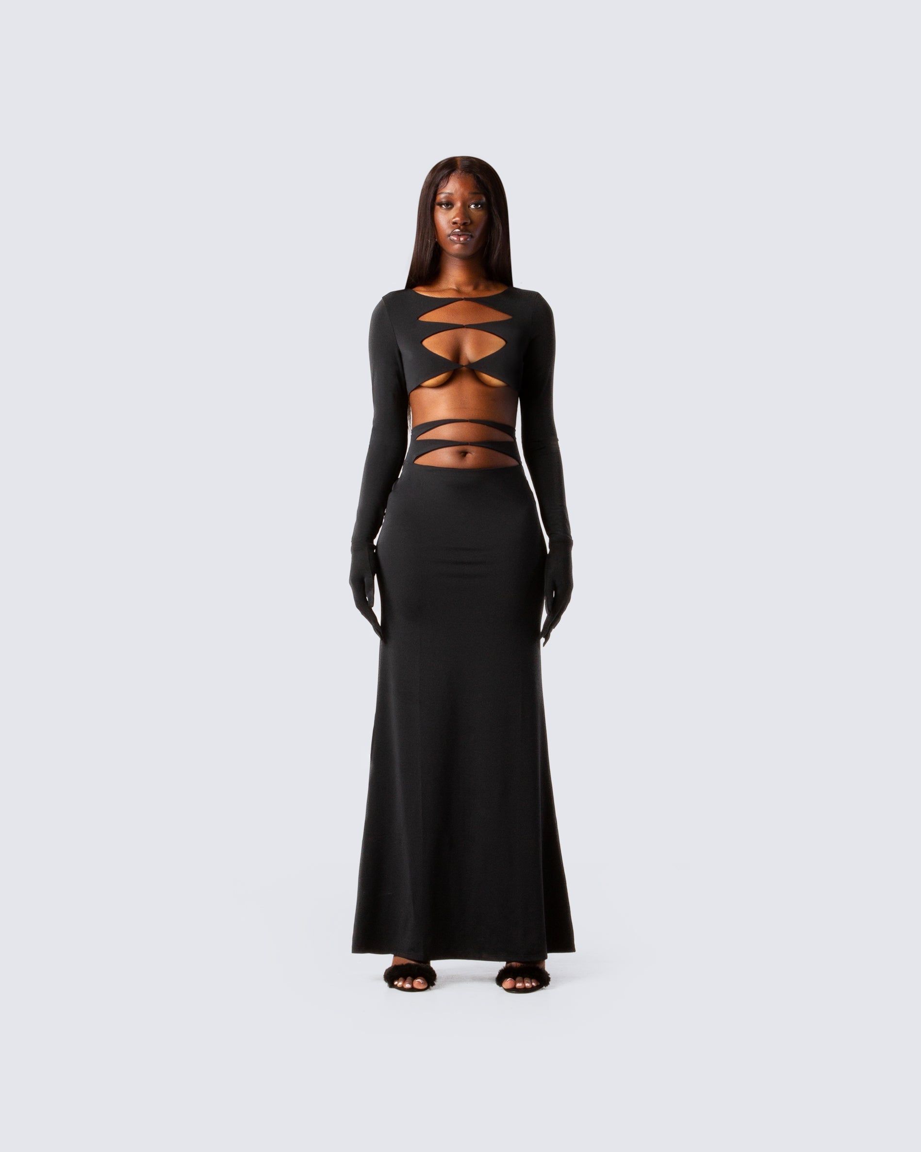 Vox Black Cut Out Dress & Gloves Vox Black Cut Out Dress & Gloves