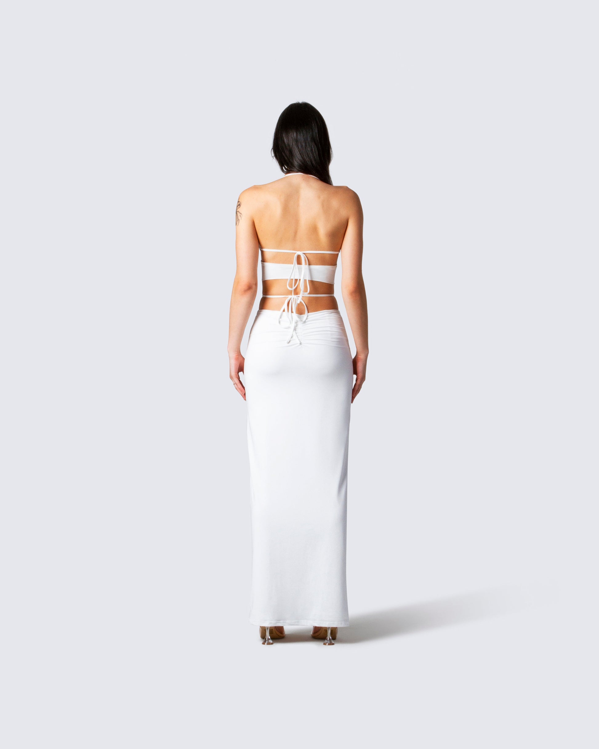 White Halter Crop Top - Criss Cross Wrap Front FINESSE White Halter Crop Top - Criss Cross Wrap Front FINESSE