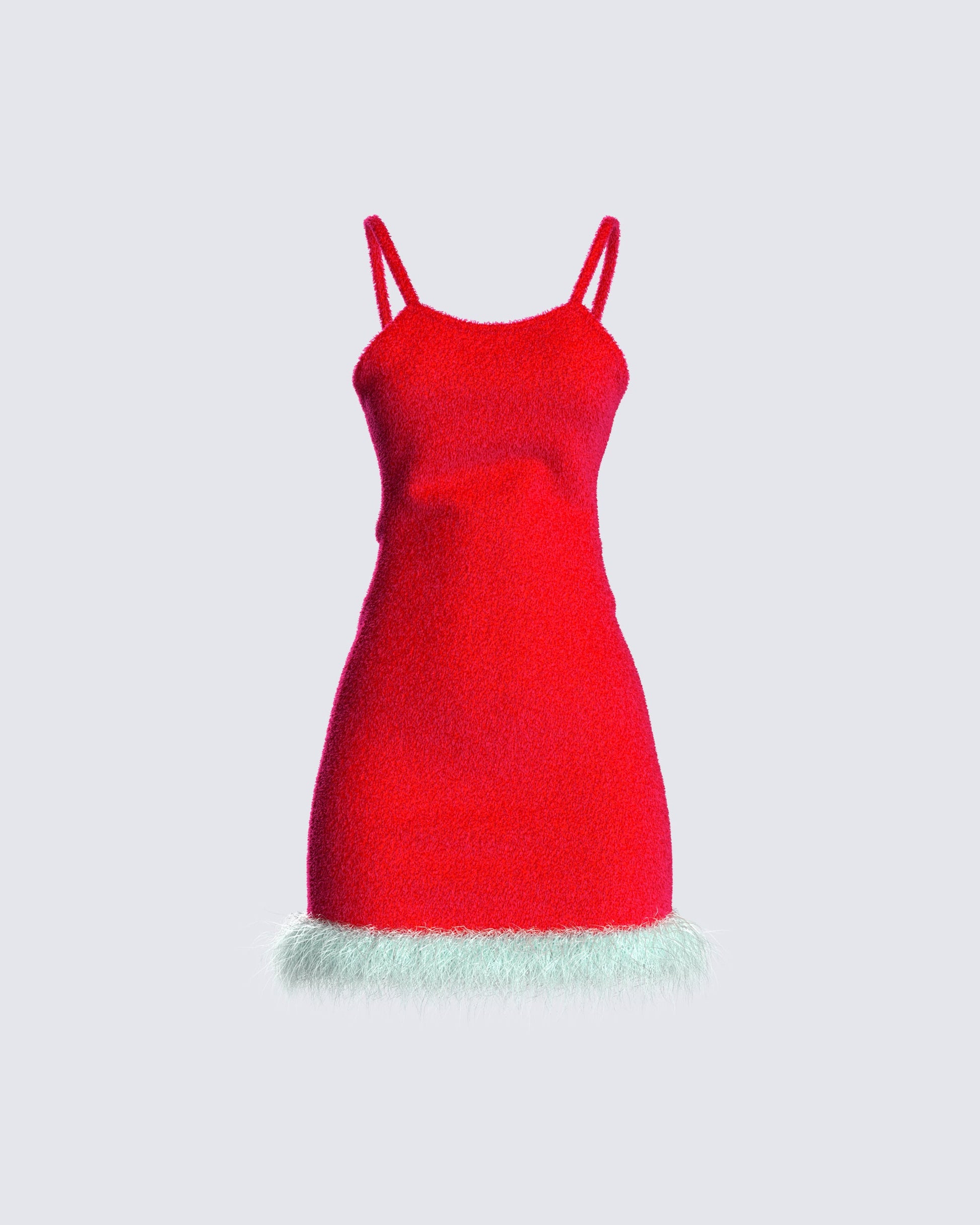Red Knit Mini Dress - Feather Hem Holiday Party FINESSE Red Knit Mini Dress - Feather Hem Holiday Party FINESSE