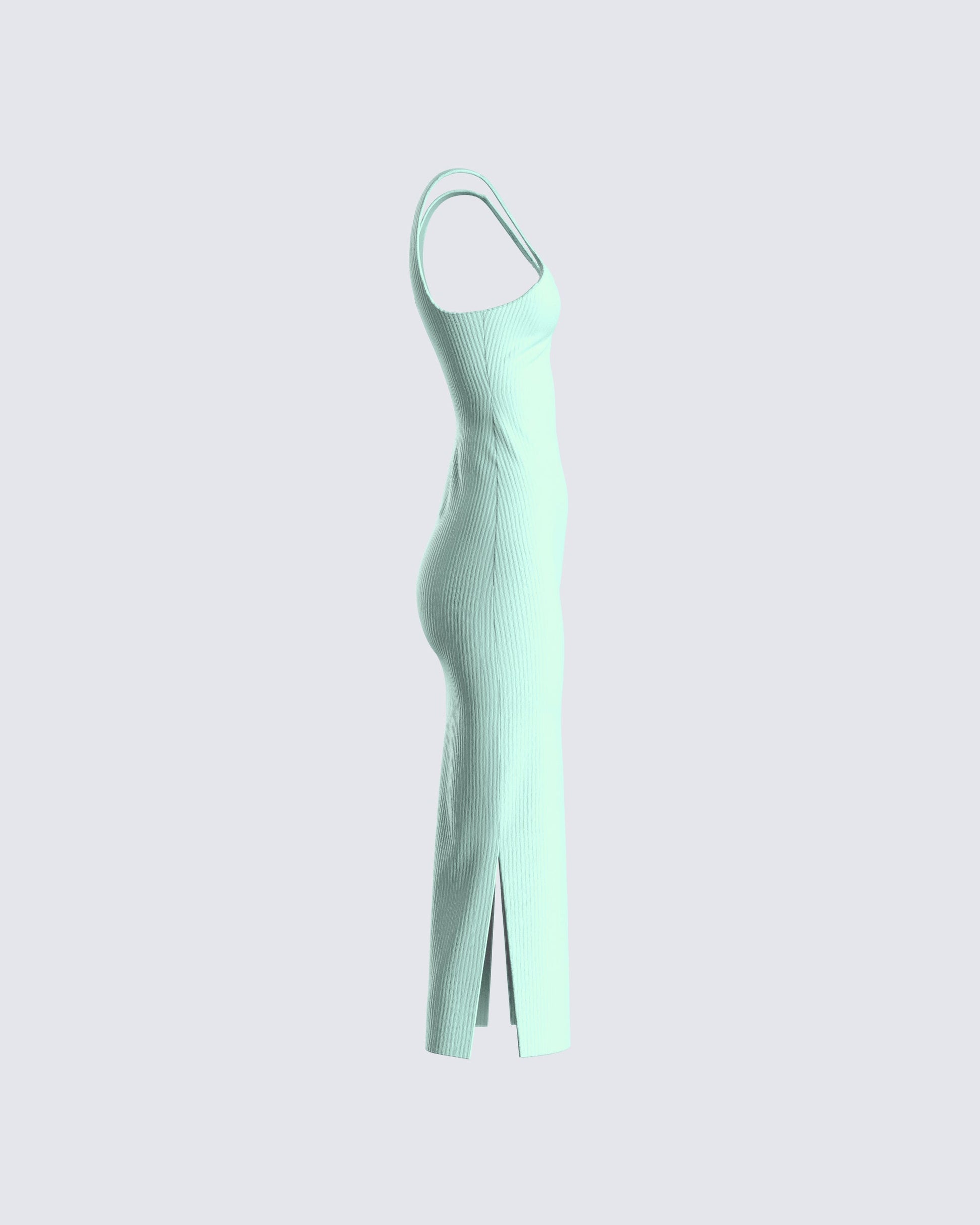 Green Ribbed Sweater Dress - Fitted Midi Tank Style FINESSE Green Ribbed Sweater Dress - Fitted Midi Tank Style FINESSE