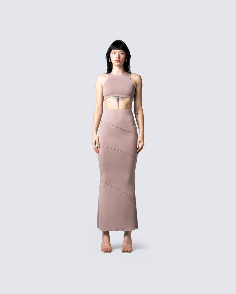 Zoe Taupe Maxi Skirt