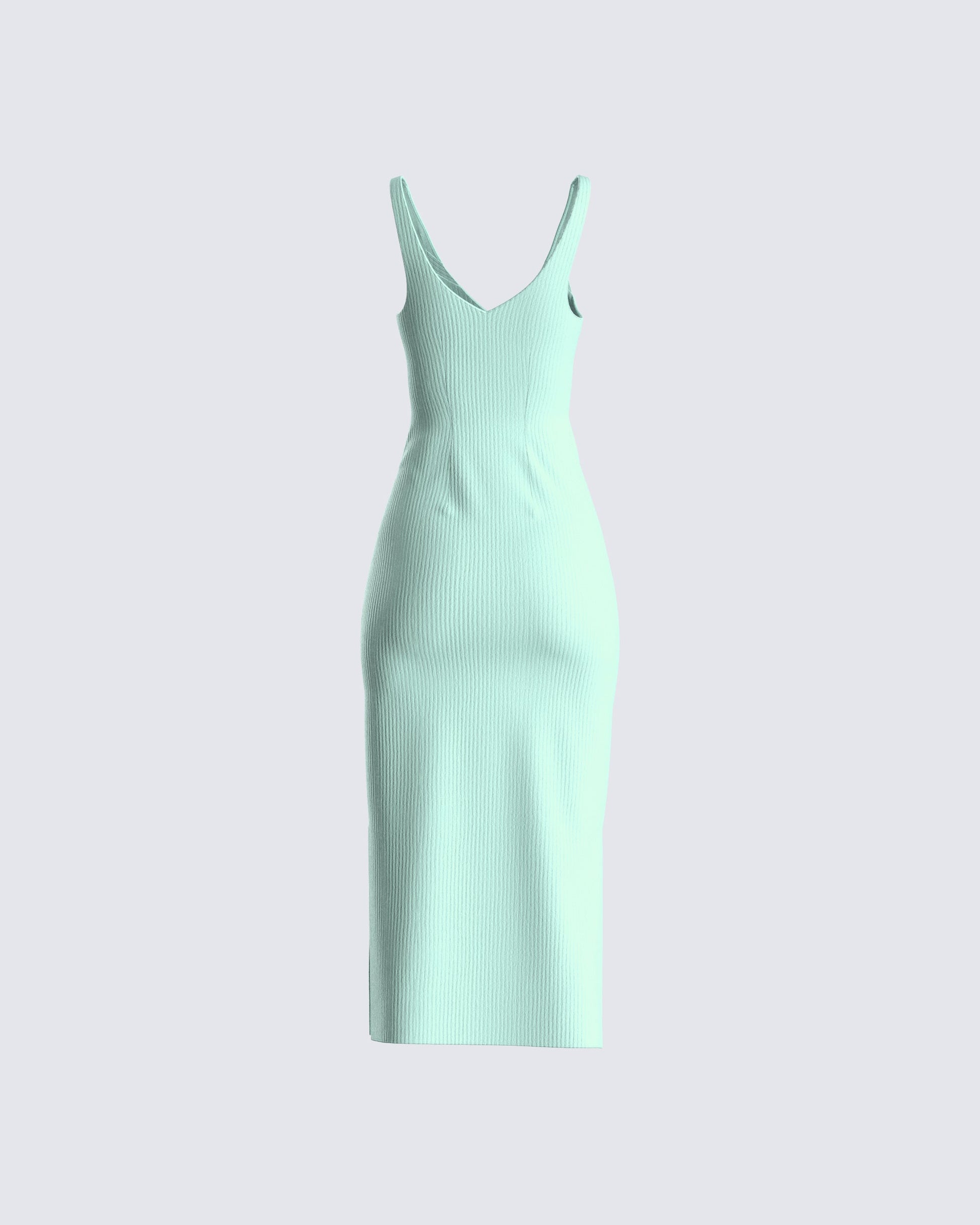 Green Ribbed Sweater Dress - Fitted Midi Tank Style FINESSE Green Ribbed Sweater Dress - Fitted Midi Tank Style FINESSE