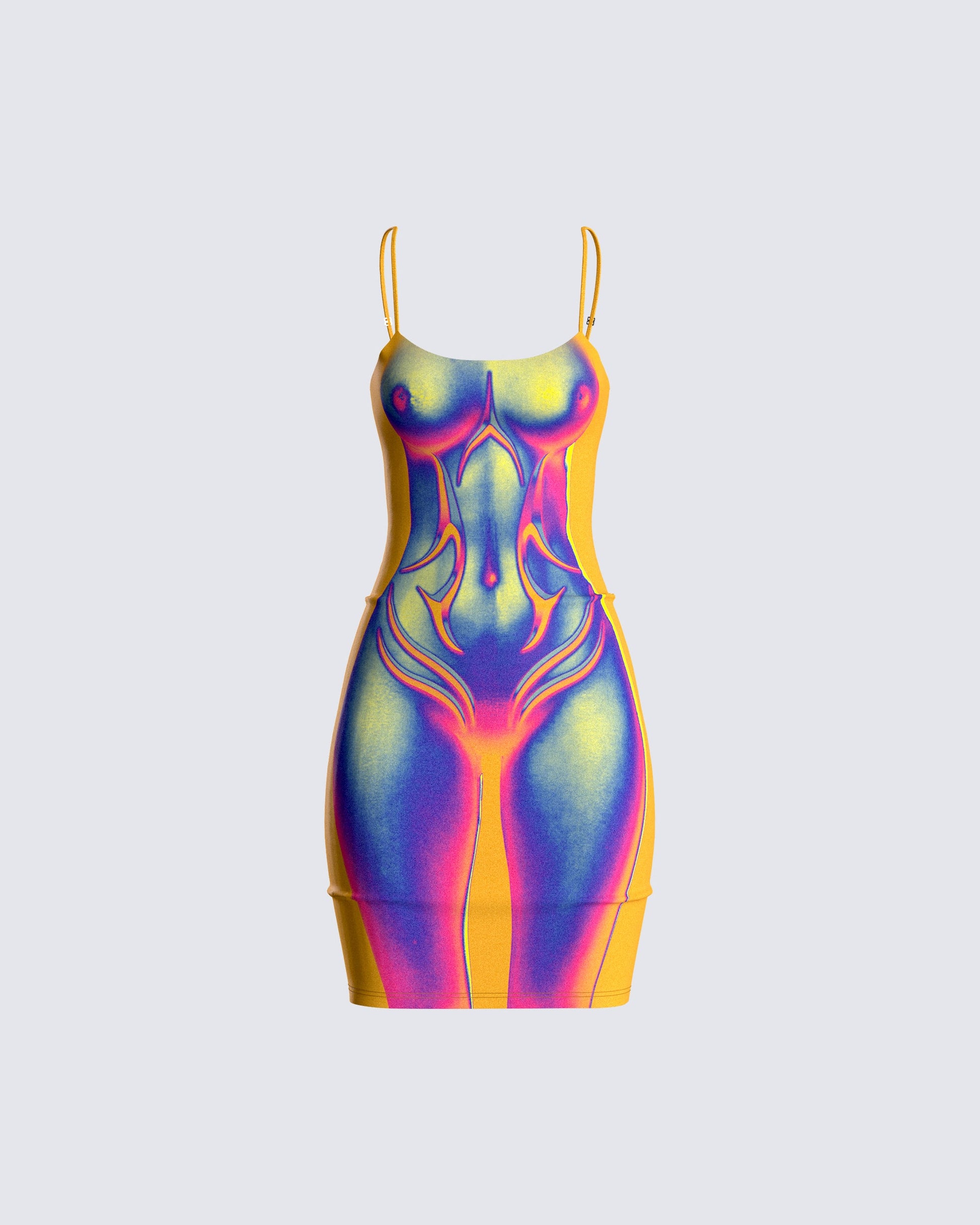 Orange Body Print Mini Dress - Thermal Heat Map Design FINESSE Orange Body Print Mini Dress - Thermal Heat Map Design FINESSE