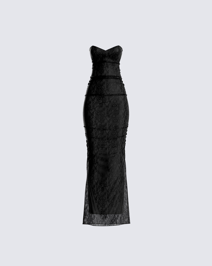 Black Lace Maxi Dress - Cut Out Waist Evening Gown FINESSE Black Lace Maxi Dress - Cut Out Waist Evening Gown FINESSE