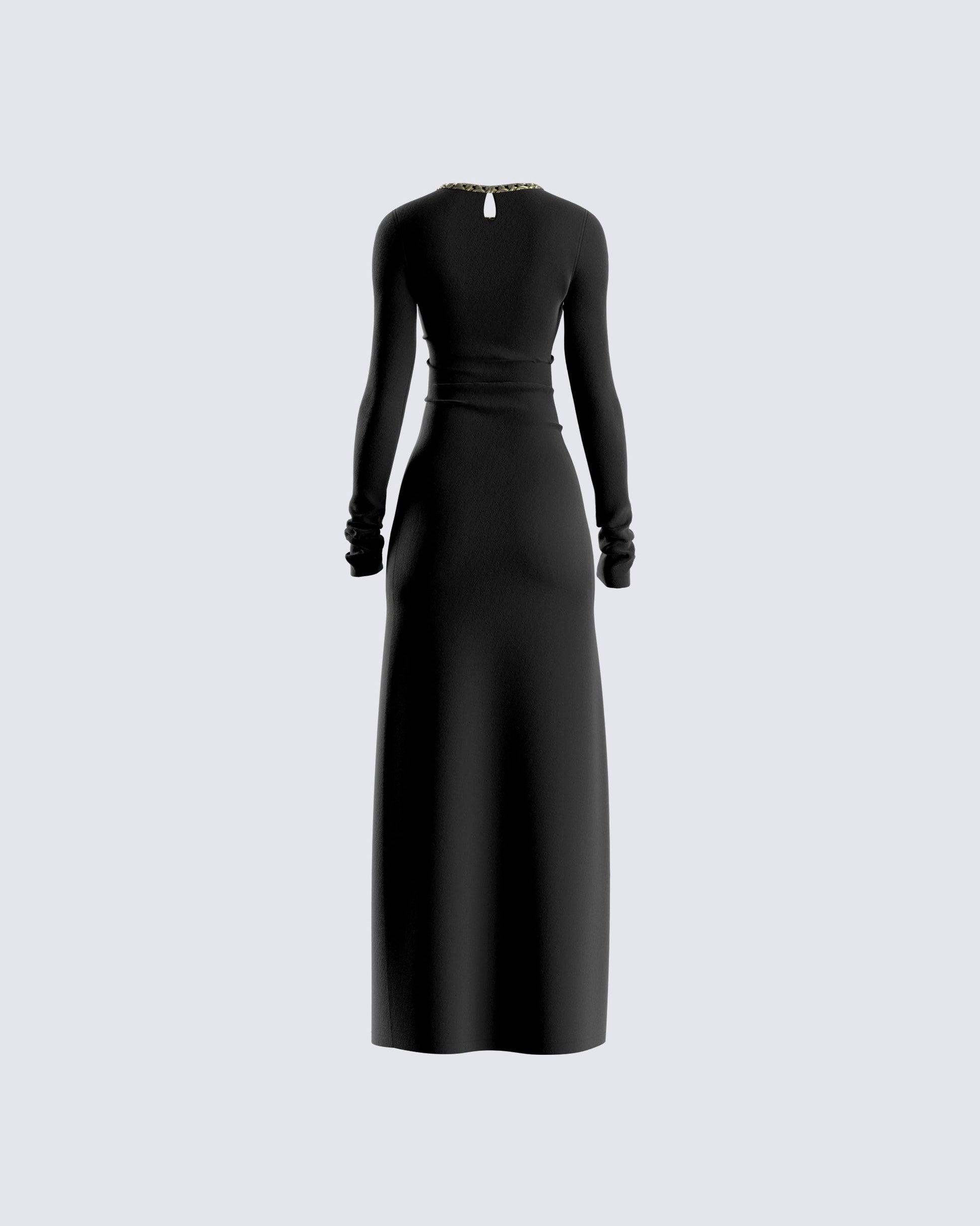 Black Maxi Dress - Gold Embellished Long Sleeve Gown FINESSE Black Maxi Dress - Gold Embellished Long Sleeve Gown FINESSE