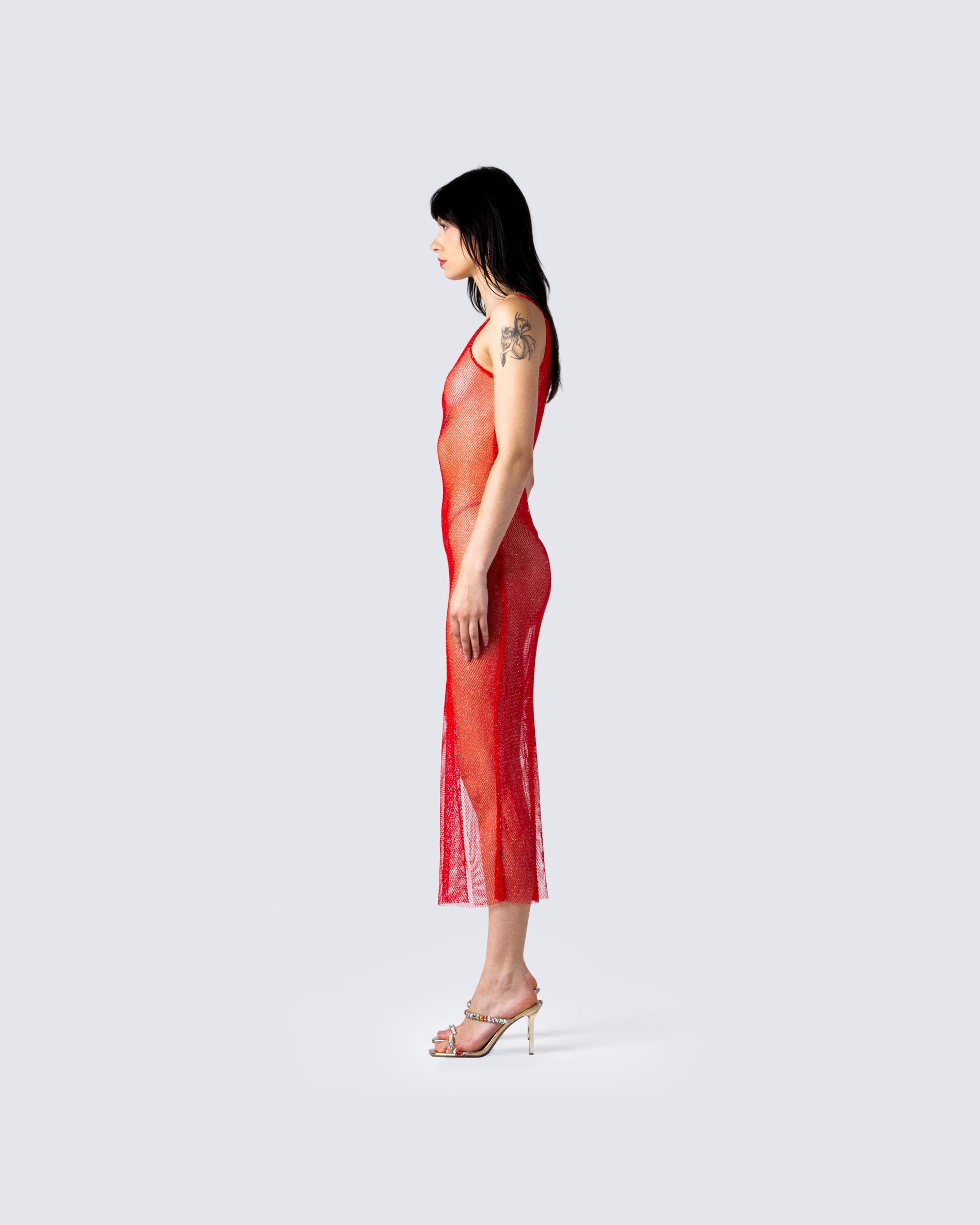 red bodycon tank dress Red Shimmer Midi Dress