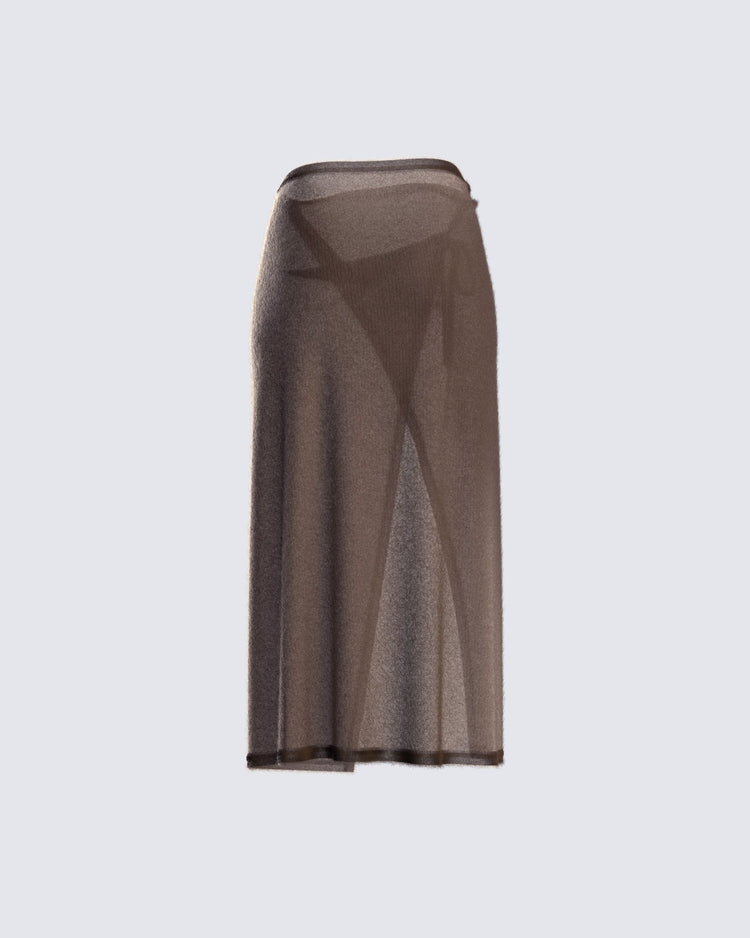 Zuri Brown Knit Midi Skirt