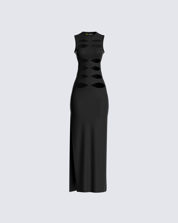 Black Cut Out Maxi Dress - Sleeveless Bodycon Evening FINESSE Black Cut Out Maxi Dress - Sleeveless Bodycon Evening FINESSE