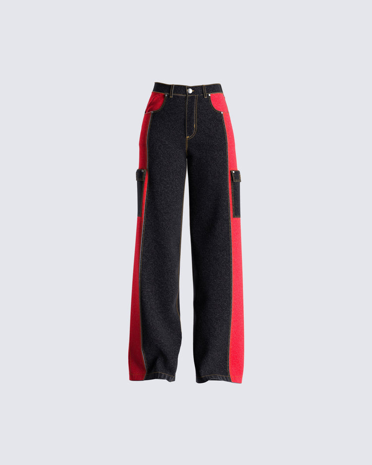 Yuna Two Tone Wide Leg Jeans