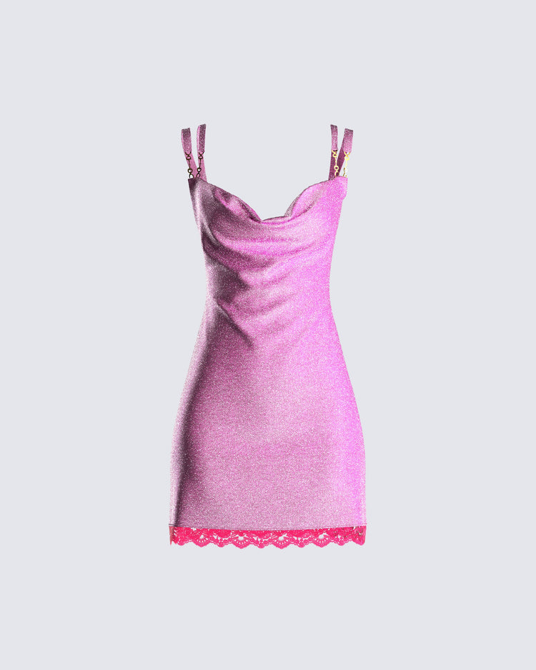 Trudy Pink Cowl Neck Mini Dress