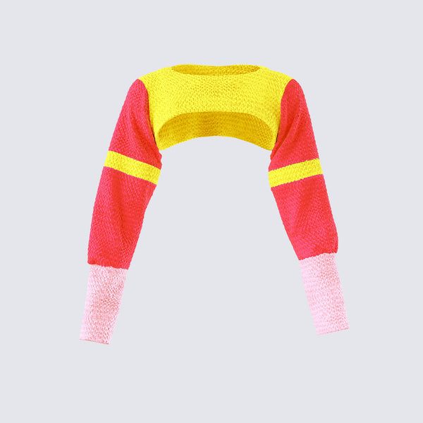 Red Colorblock Cropped Sweater - Bolero Shrug Style – FINESSE